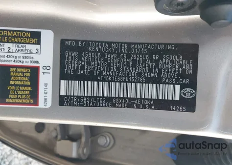 2015 Toyota Avalon Xle Touring из США, поврежденный, VIN 4T1BK1EB8FU152785